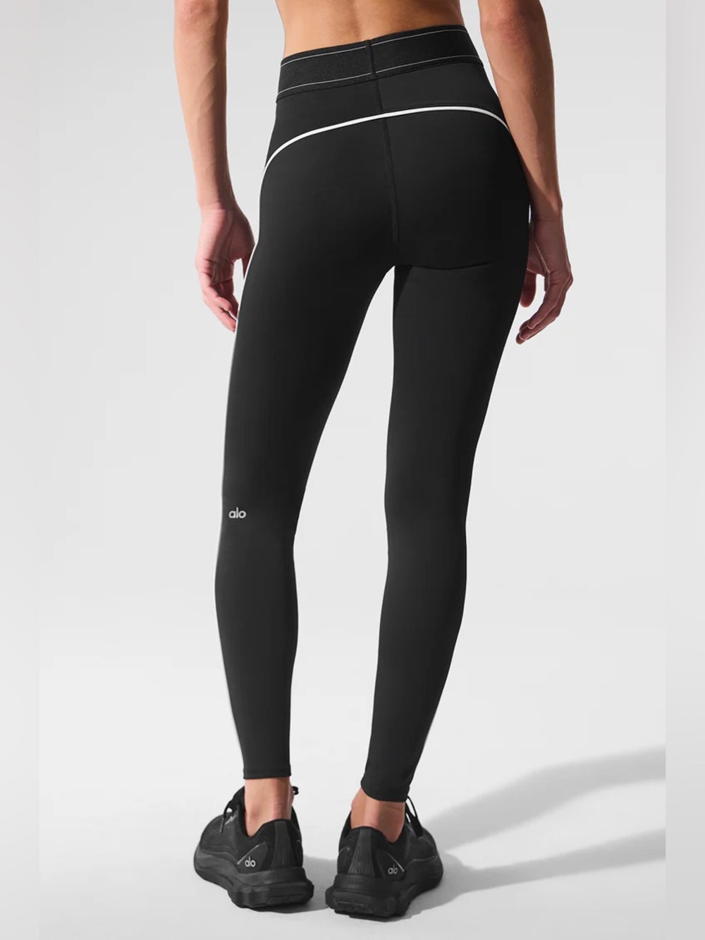 Alo Yoga Airlift High Waist Leggings Black White Sz Small Boxer Style Waistband - Picture 10 of 12